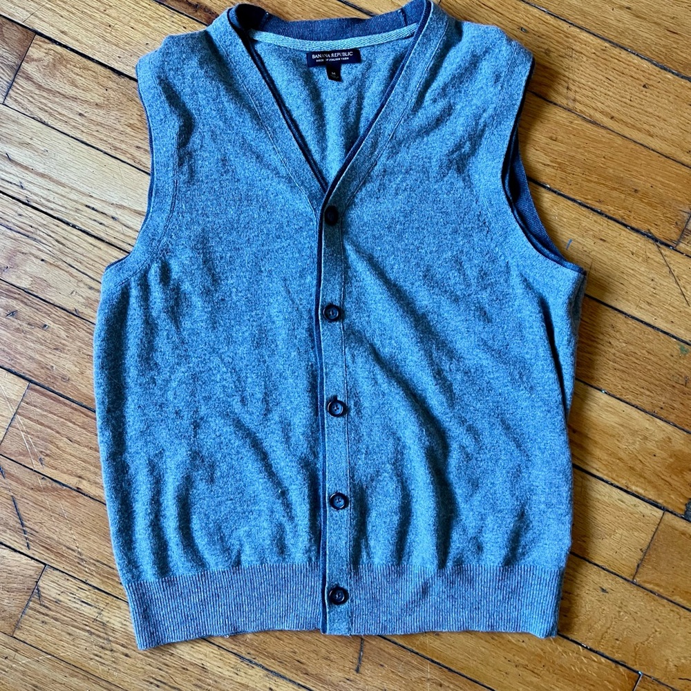 Gray Button-Up Banana Republic Italian Wool Vest